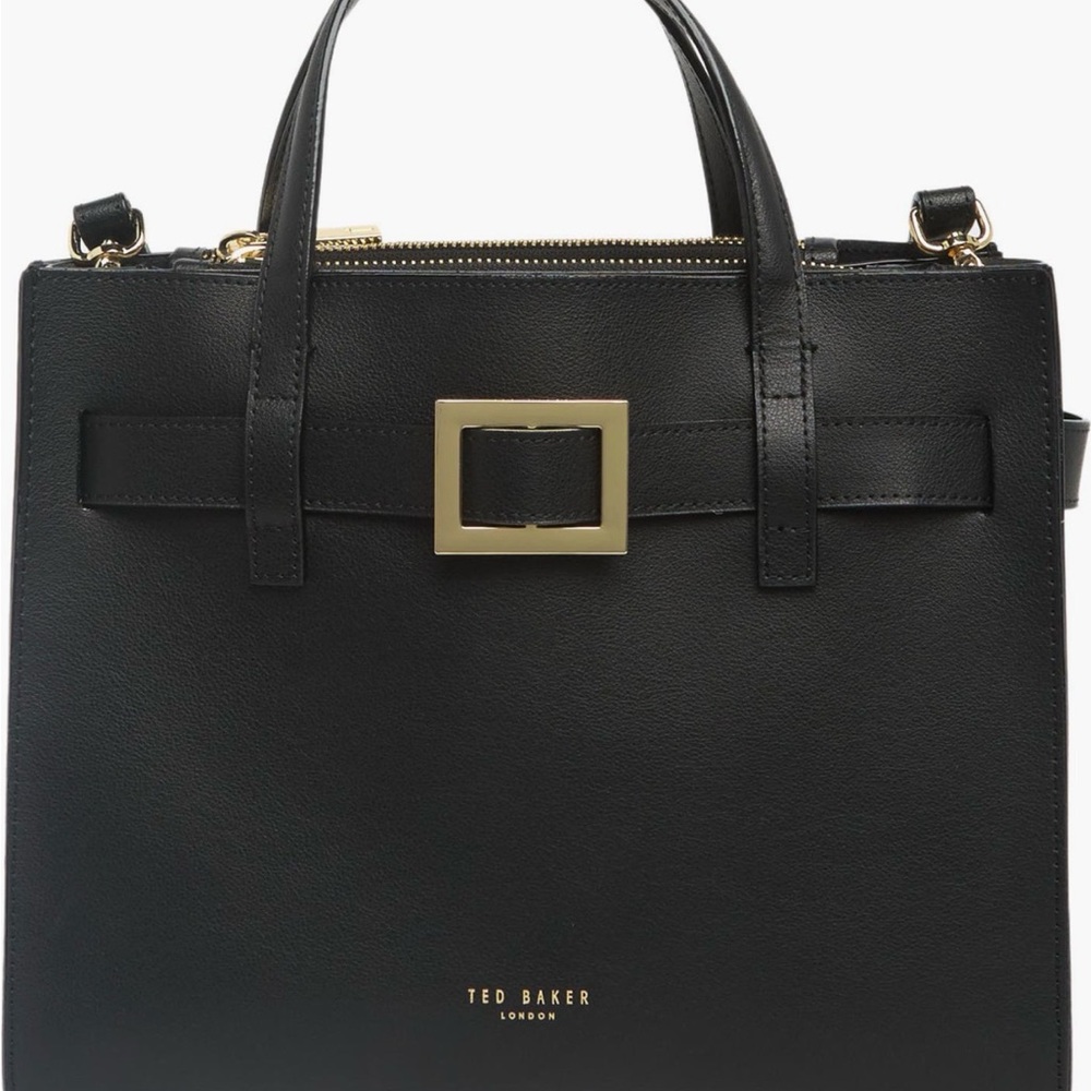 Ted Baker Black Leather Satchel with Gold Buckle